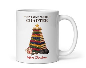 Weihnachtstasse für Bücherliebhaber, Tasse für Bücherfreunde, Kaffeetasse mit Bücherstapel-Weihnachtsbaum, Wichtelgeschenk für Leseratten und Bibliothekare