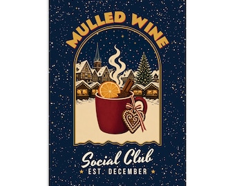 Weihnachtsmarkt-Poster mit Glühweinmotiv, Vintage-Weihnachtsdruck aus Europa, Glühwein-Wandbild, Retro-Winterreisedruck A4 A3