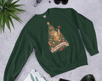 Lustiges Katzen-Weihnachts-Sweatshirt, offizieller Bauminspektor-Katzenpullover, Geschenk für Katzenmütter mit orangefarbener Tabbykatze, Weihnachtspullover für Katzenliebhaber