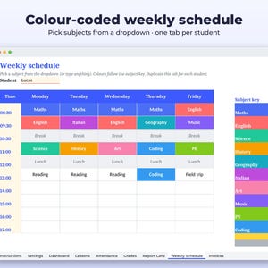 Homeschool Planner Spreadsheet | Lesson Log, Attendance and Grade Tracker | Tutor Invoices | Google Sheets Excel + Printable PDF image 4