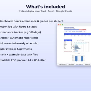 Homeschool Planner Spreadsheet | Lesson Log, Attendance and Grade Tracker | Tutor Invoices | Google Sheets Excel + Printable PDF image 6