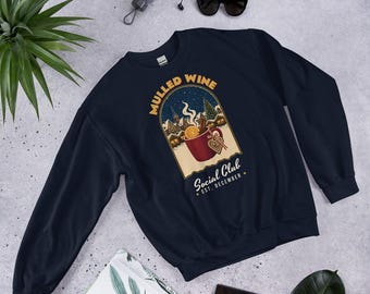 Sweatshirt mit Glühweinmotiv, Weihnachtspullover, Rundhalsausschnitt, Vintage-Weihnachtsgeschenk im europäischen Stil, Geschenkidee für Winterreisen