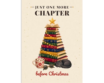 Weihnachtsposter für Bücherliebhaber, „Nur noch ein Kapitel“, Wandbild für Bücherfreunde, Deko für die Leseecke, Geschenk für Buchclubs (A4/A3)