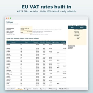 Kalkylblad för EU-momsbokföring | Inkomst- och utgiftsspårning för småföretag (digital nedladdning) bild 4