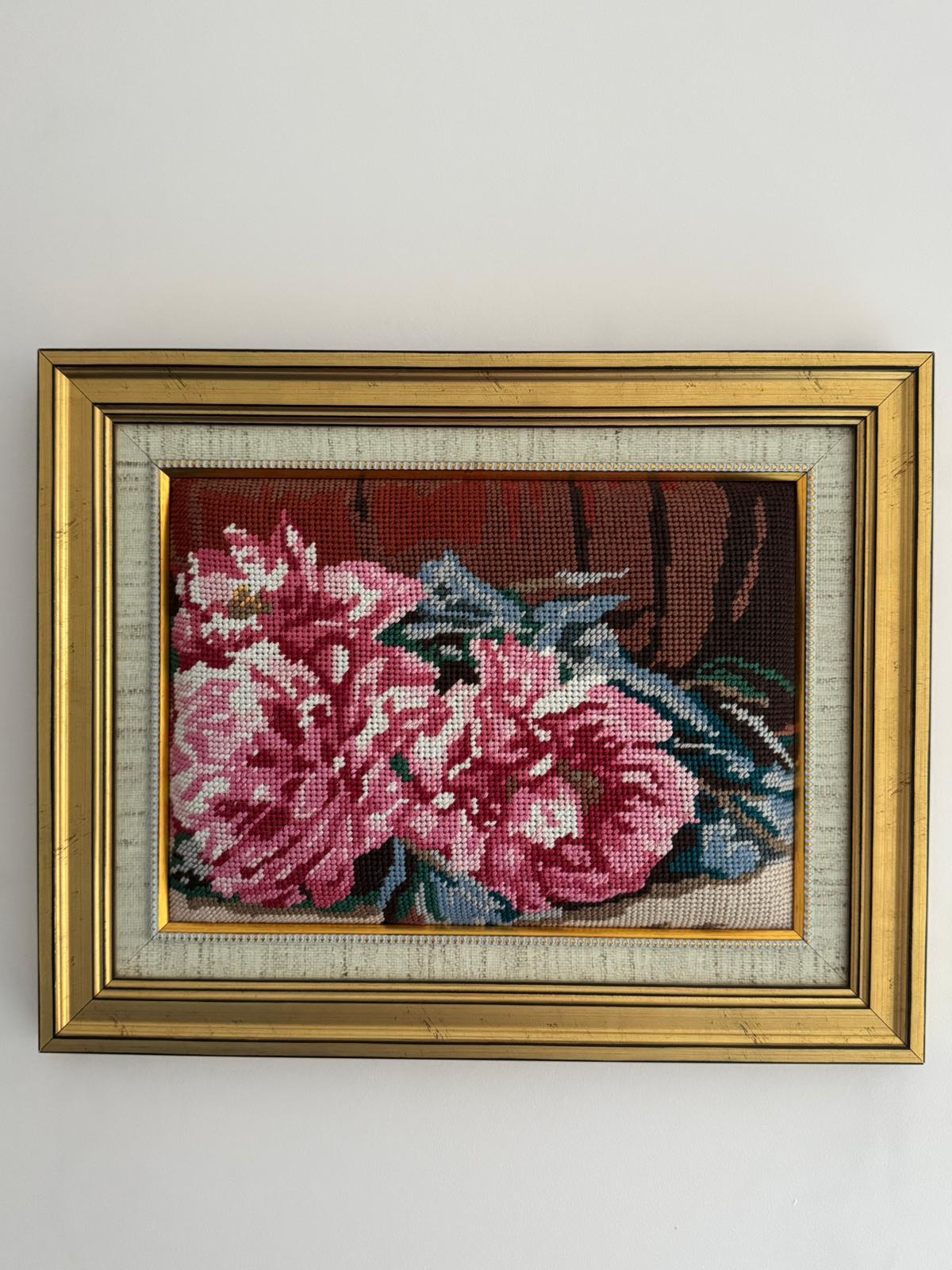 ゴブラン織りの花刺繍アート - ハンドメイドの壁掛けタペストリー 