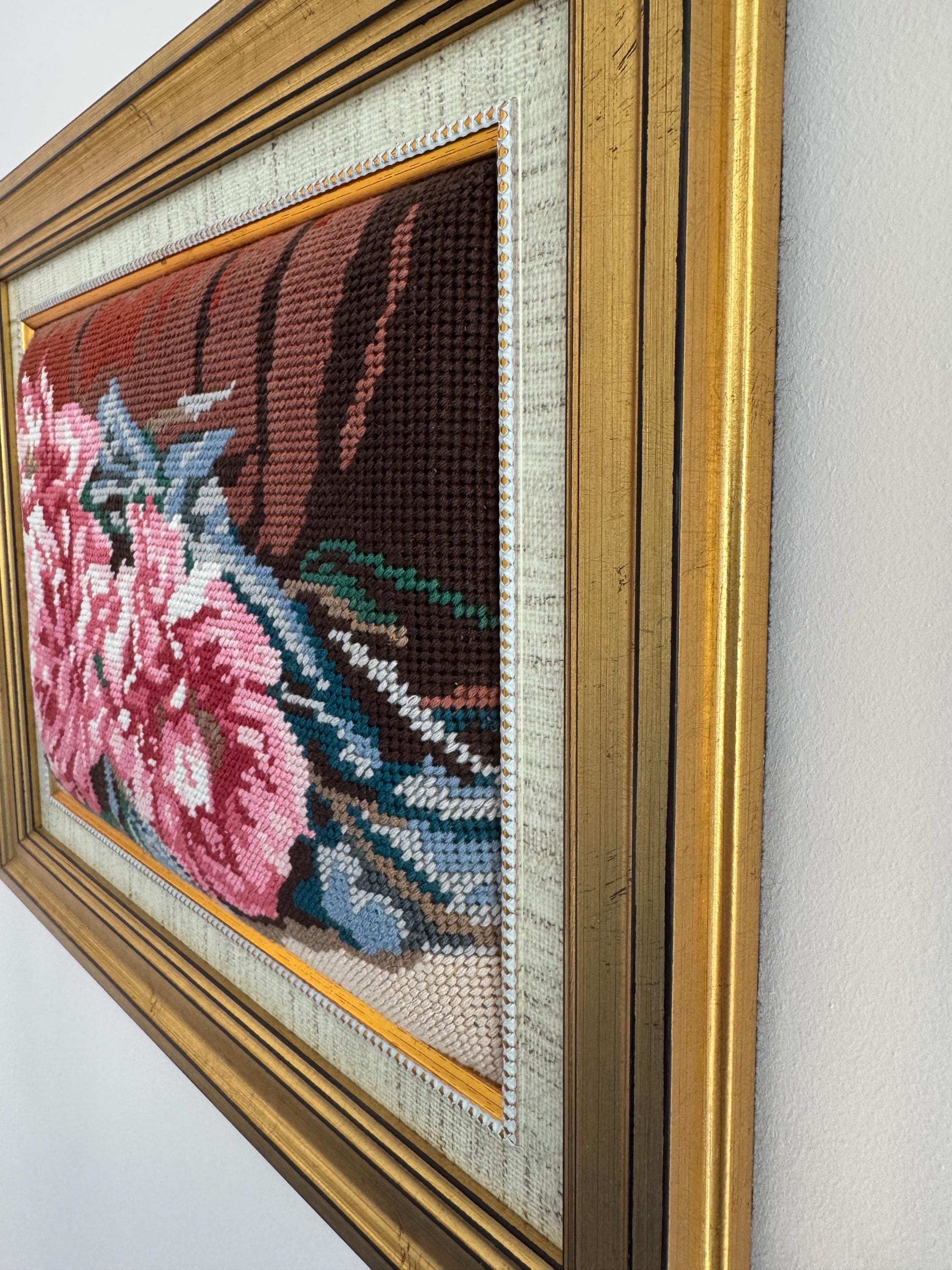 ゴブラン織りの花刺繍アート - ハンドメイドの壁掛けタペストリー 