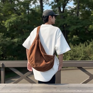 Retro Cord Dumpling Bag, Crossbody Tote im japanischen Stil