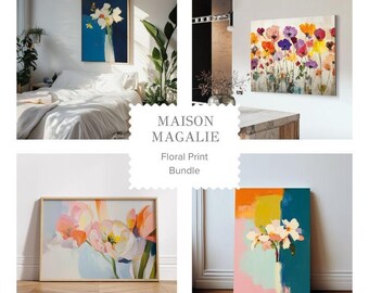 Impressões de parede de galeria floral: pacote de pôsteres de flores coloridas (download digital)
