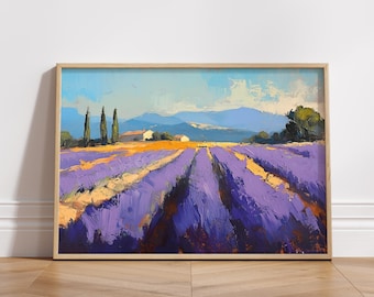 Pintura de campo de lavanda da Provença: arte paisagística campestre (download digital)