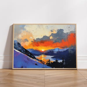 Mountain Sunset Painting. Mountain Print Digital Wall Art. Printable Sunset Poster Modern Home Decor Gallery Instant Download Maison Magalie