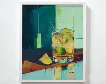 Impresión de cóctel mojito: Arte moderno para carrito de bar (descarga digital)