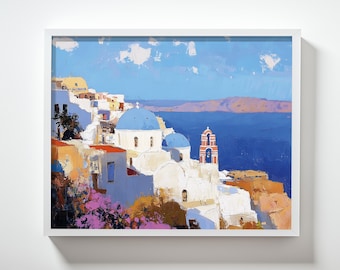 Santorini Skyline Art Print: Modern Greek Island Wall Decor (Digital Download)
