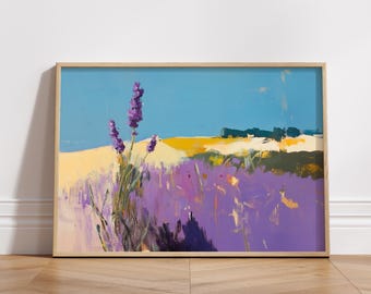 Provence Lavender Field Art Print: Rustic Landscape Painting (Digital Download