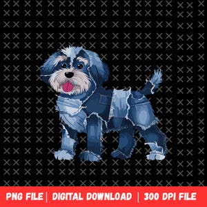Cachorro Jeans Fofo PNG | Clipart de Filhote de Jeans Desgastado Fofo | Download Digital para Sublimação, Artesanato, Adesivos