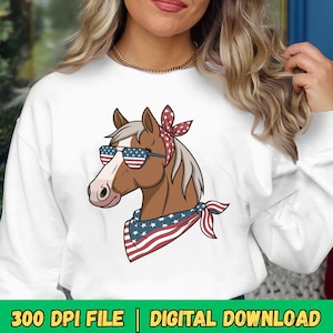 Patriotic Cowgirl Horse PNG: 4th of July Western Clipart (Digital Download)