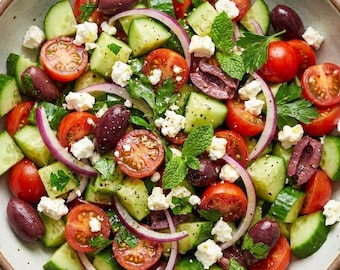 Mediterranean Cucumber Tomato Salad Recipe | Printable Side Dish (Digital Download)