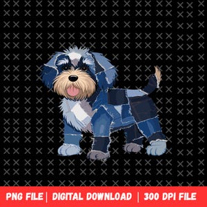 Cachorro de Jeans Patchwork PNG: Clipart de Filhote de Jeans Azul (Download Digital)