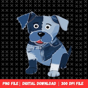Cachorro Jeans PNG: Clipart de Filhote de Cachorro Jeans Azul de Desenho Animado (Download Digital)