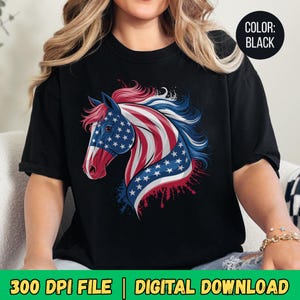 American Flag Horse PNG: Patriotic 4th of July Sublimation Design (Digital Download