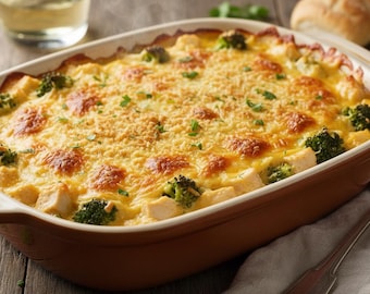 Receta de cazuela de pollo y brócoli / Salsa Mornay con queso (Descargar PDF)