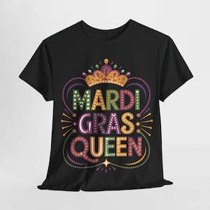 Mardi Gras Queen PNG | Colorful Beaded Crown Sublimation Design | Carnival Party Shirt Printable | Bold Purple Green Gold PNG Download