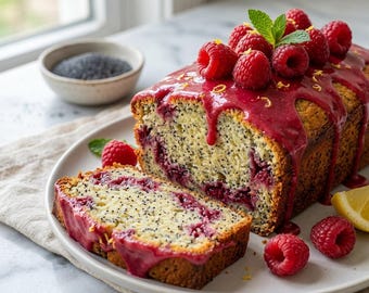 Pan de limón y semillas de amapola / La mejor receta de pastel de mora aterciopelado / Pastel gourmet con glaseado obsidiana / Tarjeta de receta imprimible en PDF