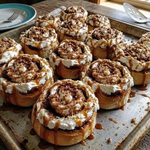 Gesalzene Karamell-Zimtrollen Rezept | Soft Brioche, Pecan Dust, Mascarpone Creme (PDF)
