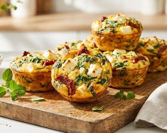 Receta de muffins de huevo mediterráneos keto con queso feta y espinacas (descarga en PDF)