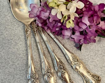 Antique 1847 Rogers Bros Silver Vintage Grape Serving Spoons, Set of 4, 1904 Grape Pattern