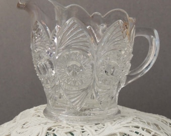 Antique Glass Creamer, EAPG Bullseye and Fan Pressed, US Glass Company