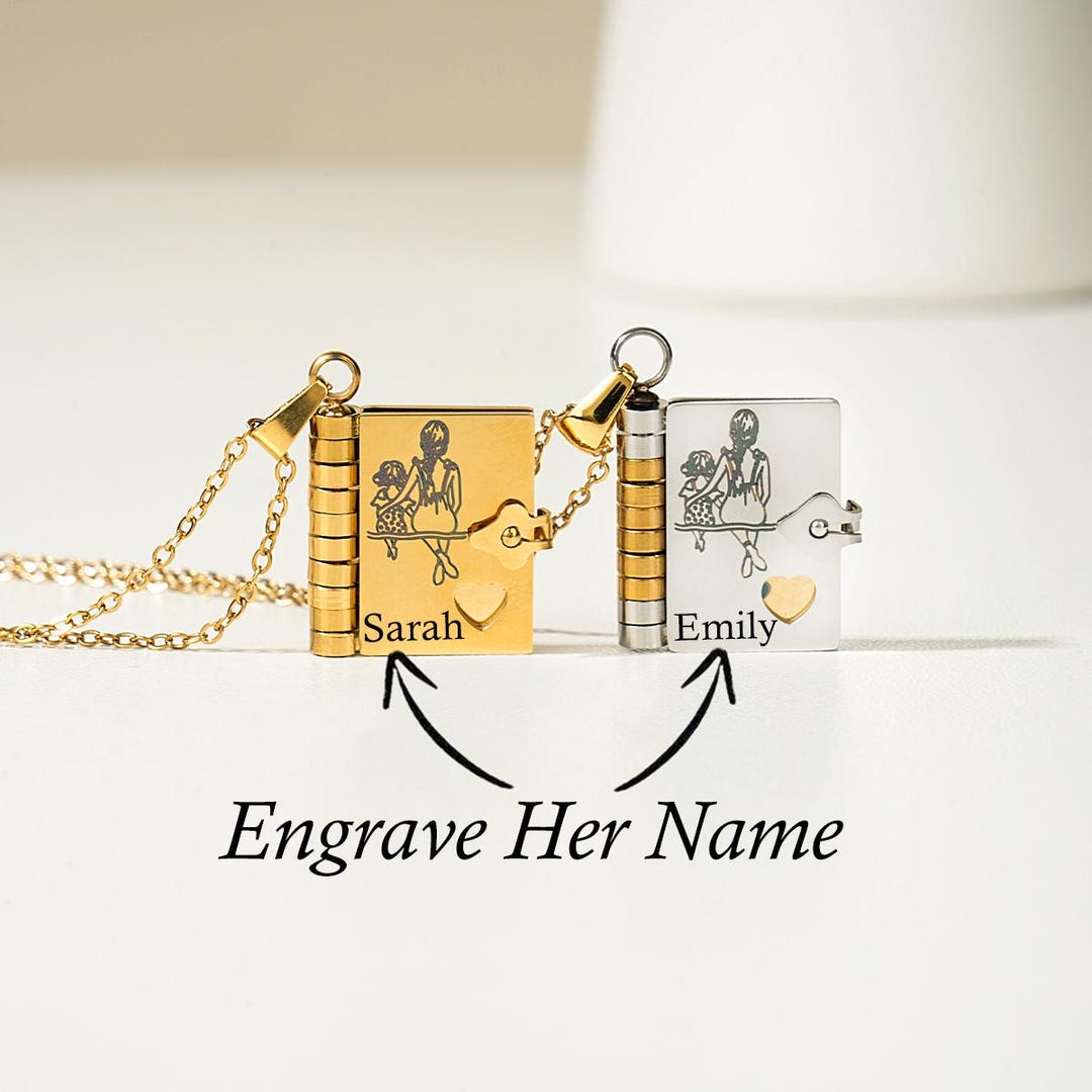 Daughter Locket Mother Daughter Book Necklace - Custom Engraved Letter Mini Book Locket ...