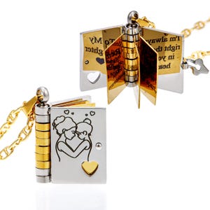 Mother Daughter Book Necklace - Engraved Meaningful Messsage Mini Book Charm Open Locket, Personalized  Daughter Keepsake, Book Lover Gift