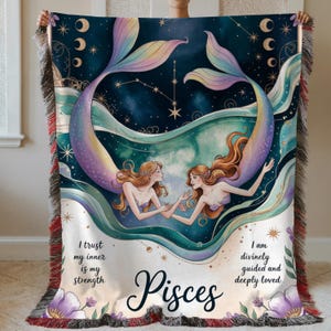 Manta tejida del zodíaco Piscis, manta suave, regalo astrológico, decoración de cumpleaños, regalo de cumpleaños personalizado para mujeres, niñas, mamás, Día de la Madre.