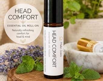 Head Comfort Essential Oil Blend Roller | Cooling Aromatherapy | Organic Peppermint, Lavender, Frankincense