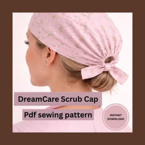 Patrón de costura para gorro quirúrgico/gorro médico reutilizable con elástico y lazos (patrón PDF)