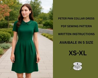Patrón de costura para vestido de corte A con cuello Peter Pan / Tallas midi, XS-XL (PDF)