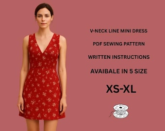 V-Neck Mini Dress Sewing Pattern | Sleeveless Beginner PDF (XS–XL)