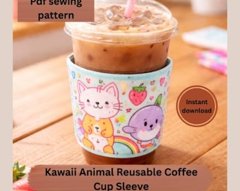 Patrón de costura para funda de taza reutilizable con forma de animal kawaii (patrón PDF)