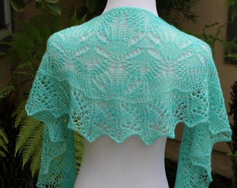 Mint Green Hidden Hydrangeas Pure Merino Wool Crescent Shaped Lace Shawlette or Scarf