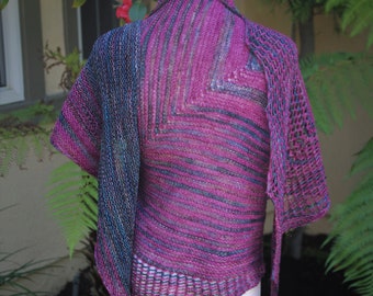 Purple Hot Pink and Teal Oversized Triangular Striped Pure Merino Lace Wool Shawl or Wrap