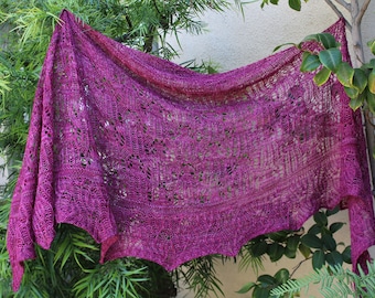 Raspberry Hand Knit Half Circle lace and Brioche Full Size Pure Merino Wool Shawl or Wrap