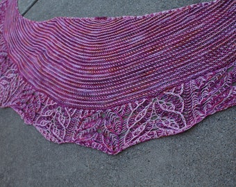 Rasberry and Pink Hope Brioche Hand Knitted Crescent Shaped Pure Merino Wool Yarn Shawl or Scarf