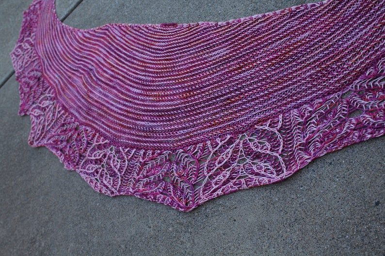 Rasberry and Pink Hope Brioche Hand Knitted Crescent Shaped Pure Merino Wool Yarn Shawl or Scarf image 1