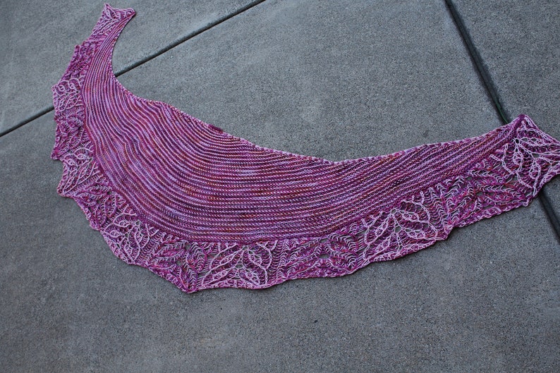 Rasberry and Pink Hope Brioche Hand Knitted Crescent Shaped Pure Merino Wool Yarn Shawl or Scarf image 4
