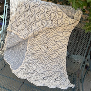 Hand Knit Brioche Gray and Cream Reversible Blanket Throw or Afghan