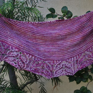 Rasberry and Pink Hope Brioche Hand Knitted Crescent Shaped Pure Merino Wool Yarn Shawl or Scarf image 2
