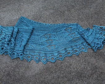 Blue Bella Brella Pure Merino Wool Lace Crescent Shaped Shawlette or Shawl