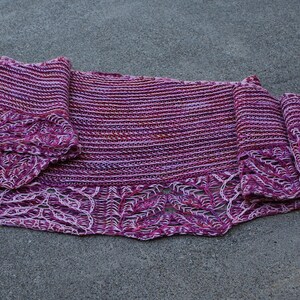 Rasberry and Pink Hope Brioche Hand Knitted Crescent Shaped Pure Merino Wool Yarn Shawl or Scarf image 5