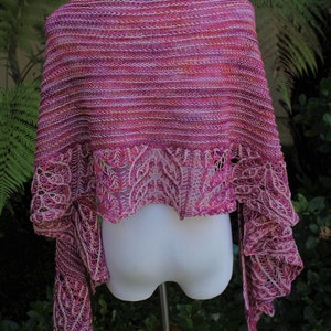 Rasberry and Pink Hope Brioche Hand Knitted Crescent Shaped Pure Merino Wool Yarn Shawl or Scarf image 3