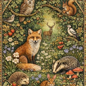 William Morris Woodland Animals Jigsaw Puzzle with Tin | Fox, Stag, Owl Scene